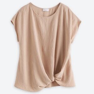 Kaileigh Stitch Fix Taylor Knot Front Blouse Taupe